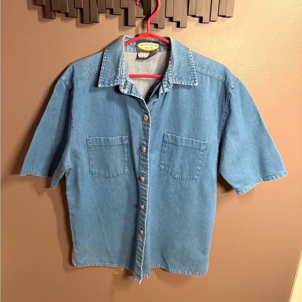 Vintage Casual Blue Denim Button-Down Shirt